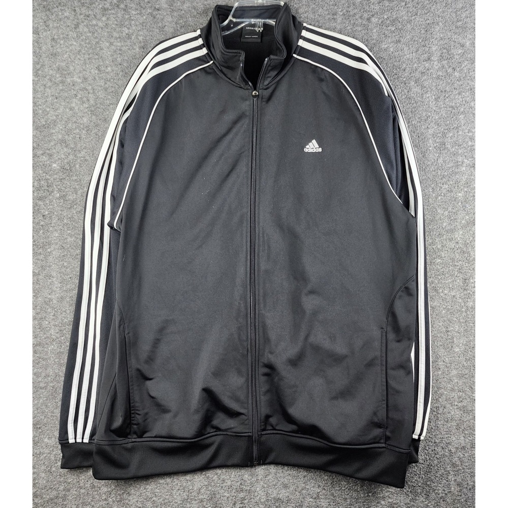 Adidas Track Jacket Mens 2XL Black White 3 Stripe Full Zip Mesh Panel Sportswear